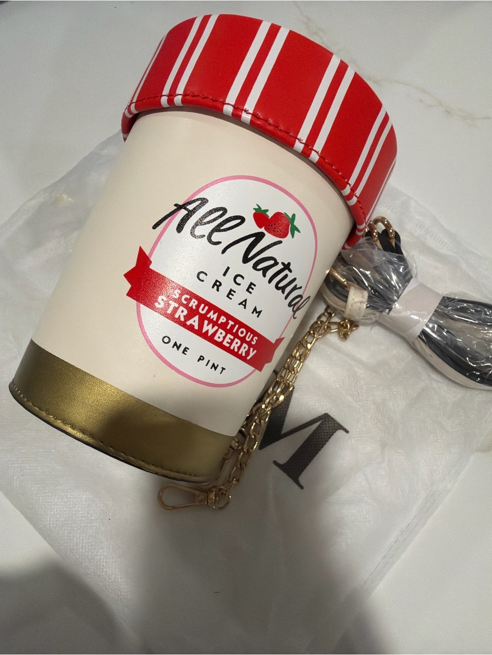 Ice Cream Strawberry Pint Crossbody Bag - Red & Cream